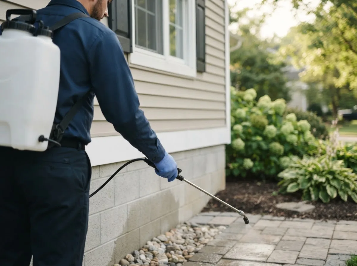 Pest control technician inspecting a home in Oneco, CT